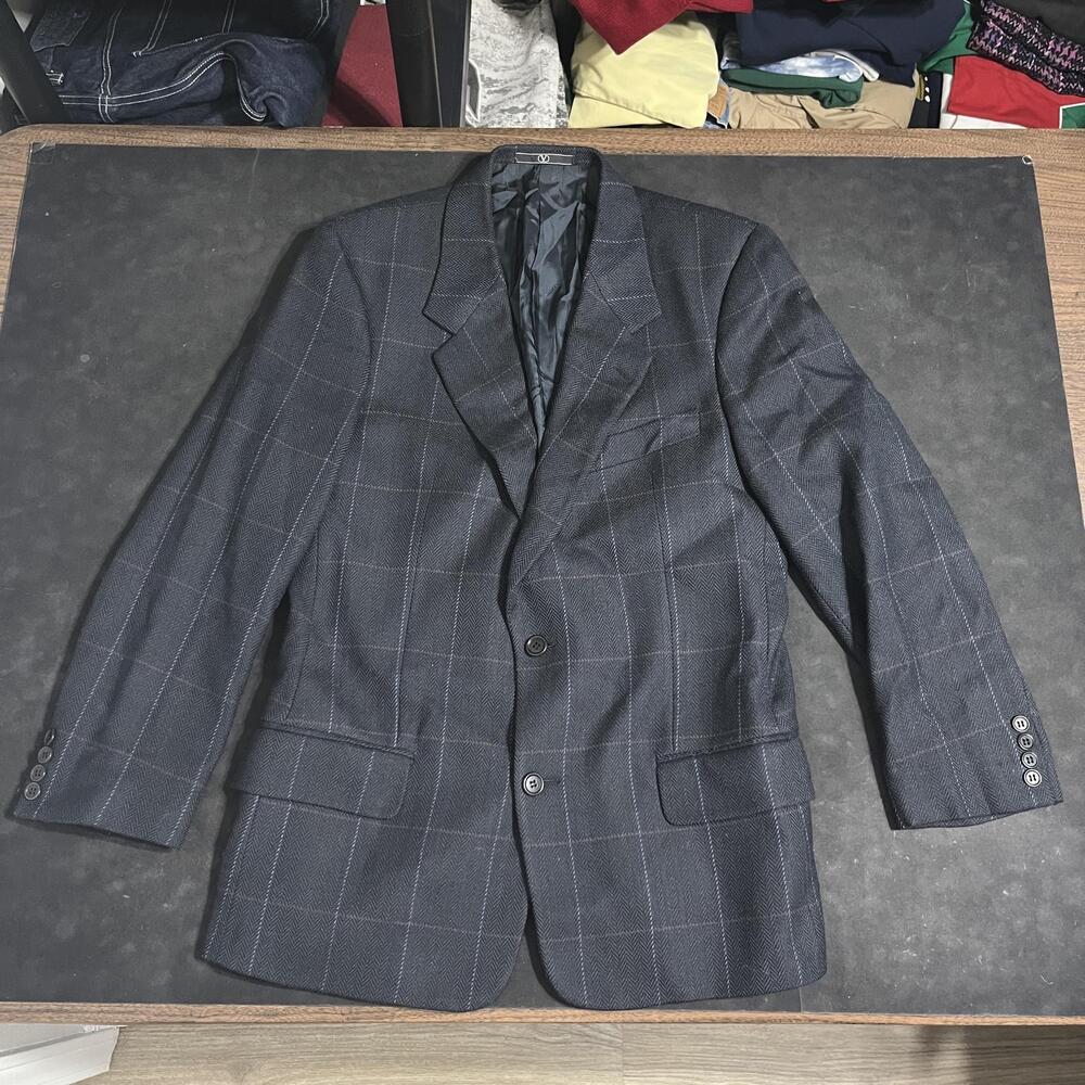 Valentino Blazer Mens Windowpane Check Wool Tweed Sport Coat Made In Italy sz 40